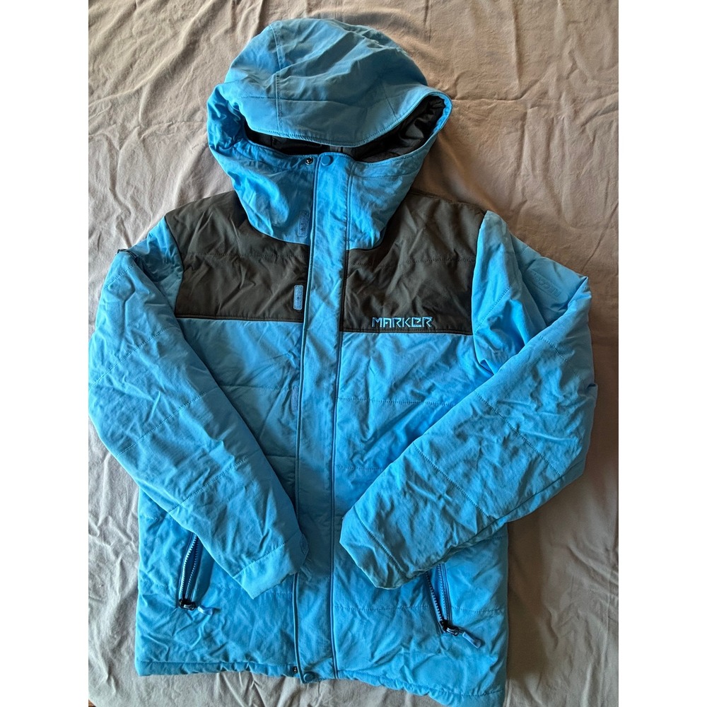 Marker Mens Blue Grey RECCO Ski Jacket Hooded Snowboard Coat Size Medium